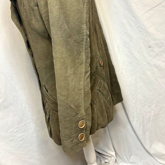 Yuvita Vintage Olive Green Soft Womens Pea Coat Blazer Jacket Collared Button Up - Picture 7 of 8